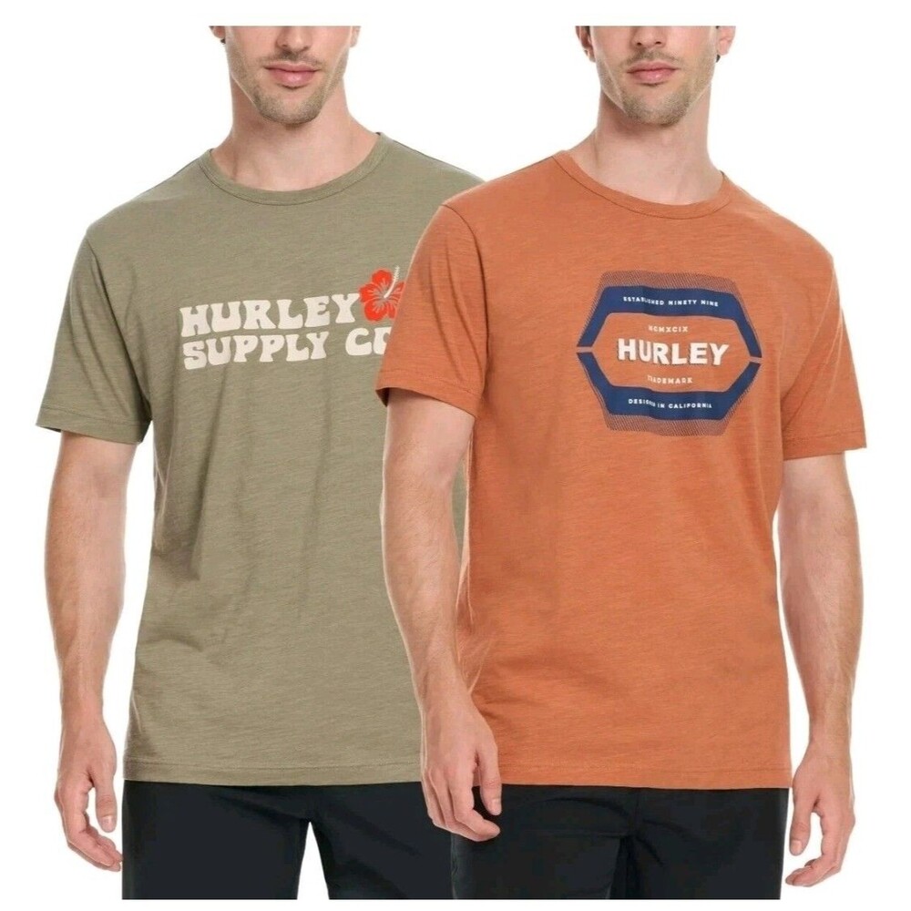 Hurley Men's L T-Shirts Olive Green Orange 2 Pack N0675